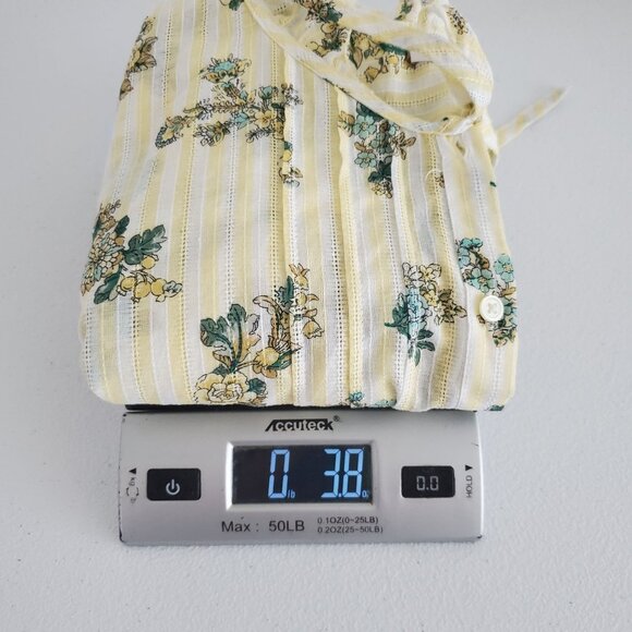 LOFT Womens Floral Blouse Size M Yellow Green Pintucked Tie Neck Cottage Core - Picture 8 of 9